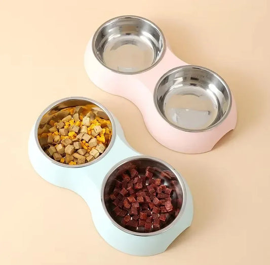 Double Stainless Steel Drinkware Pet Food Bowl