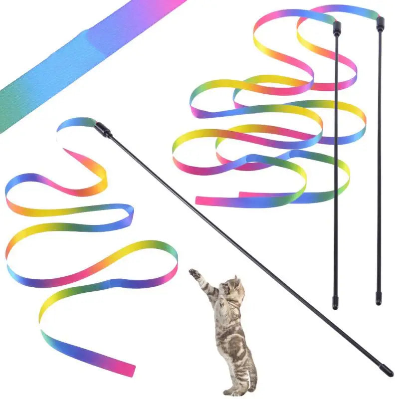 Cute Funny Rainbow Strips Stick Cat Toys